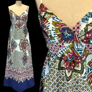 Boho artsy sundress sun dress long maxi 100% cotton backless beachy travel y2k